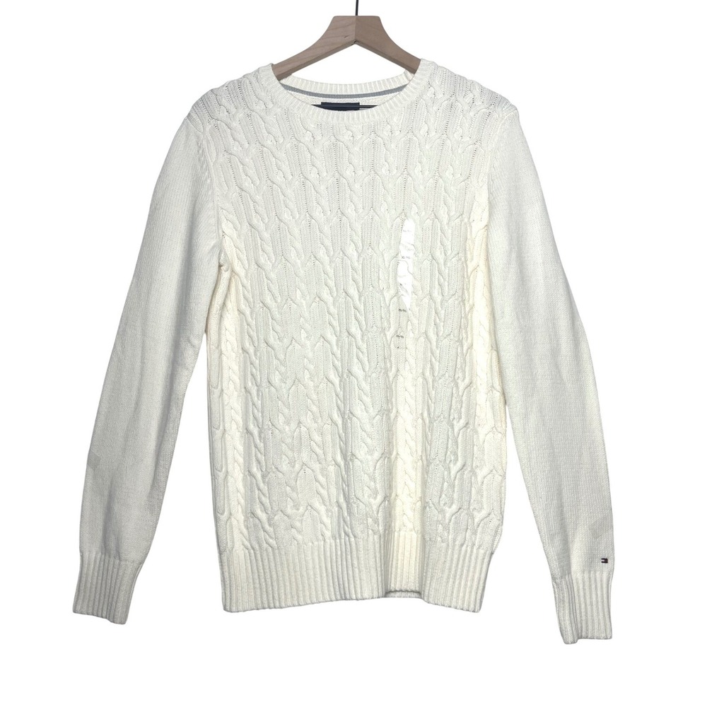 Tommy Hilfiger Classic Cream Cable Knit Crewneck Sweater XL New‎ With Tag